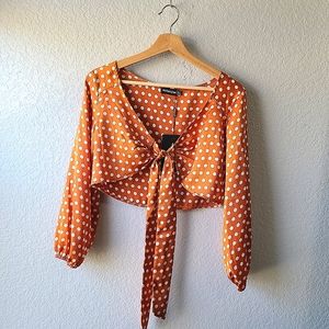 PrettyLittleThing Polka Dot Tie Front Blouse